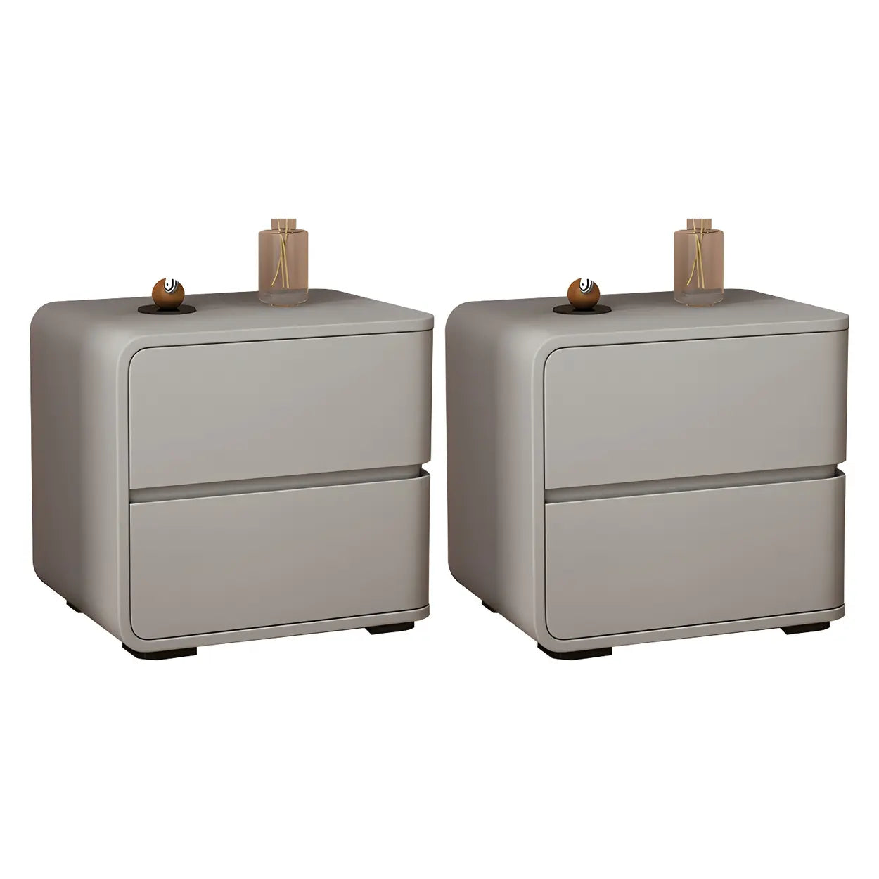 Stylish Rounded Off-White Wood Storage Nightstand