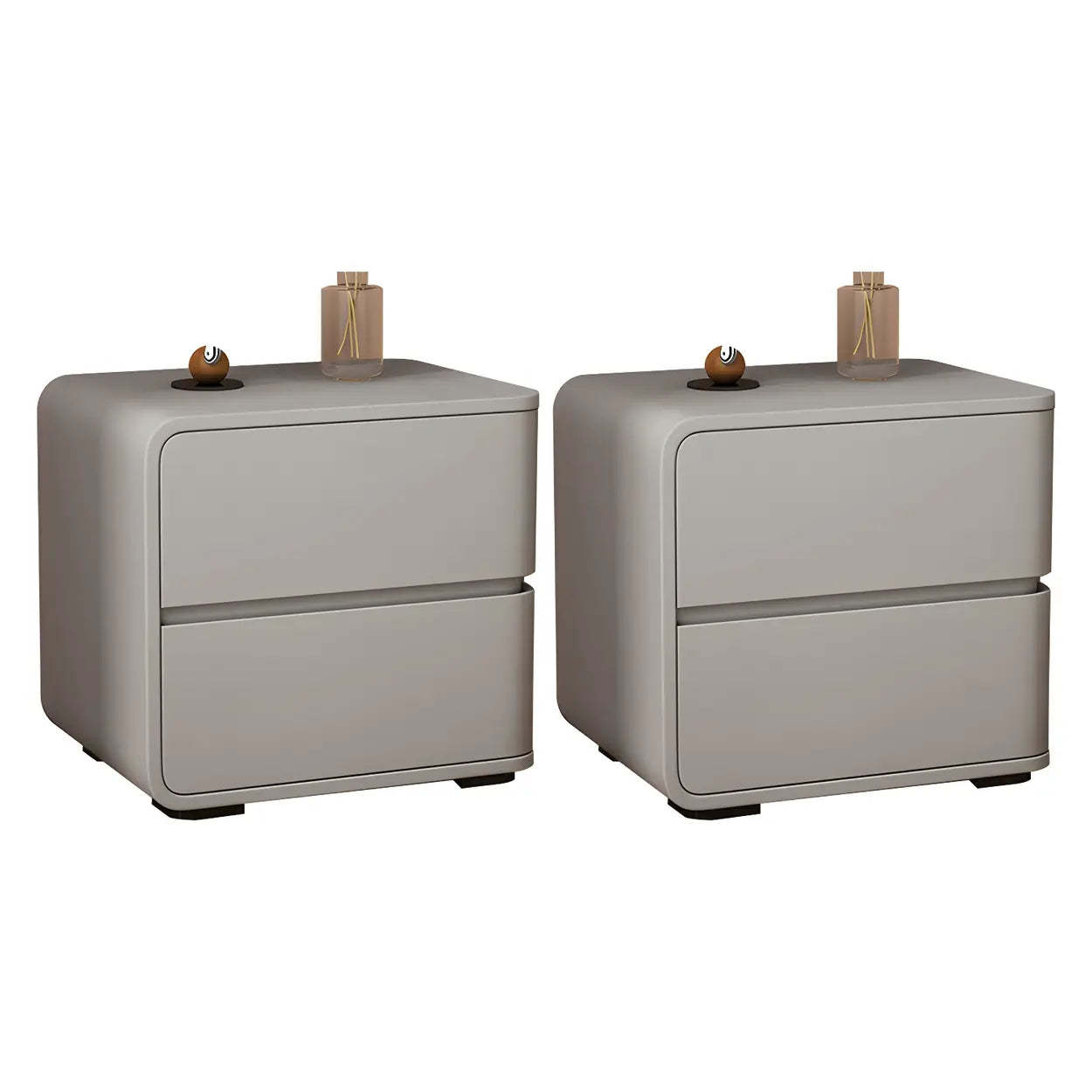 Stylish Rounded Off-White Wood Storage Nightstand