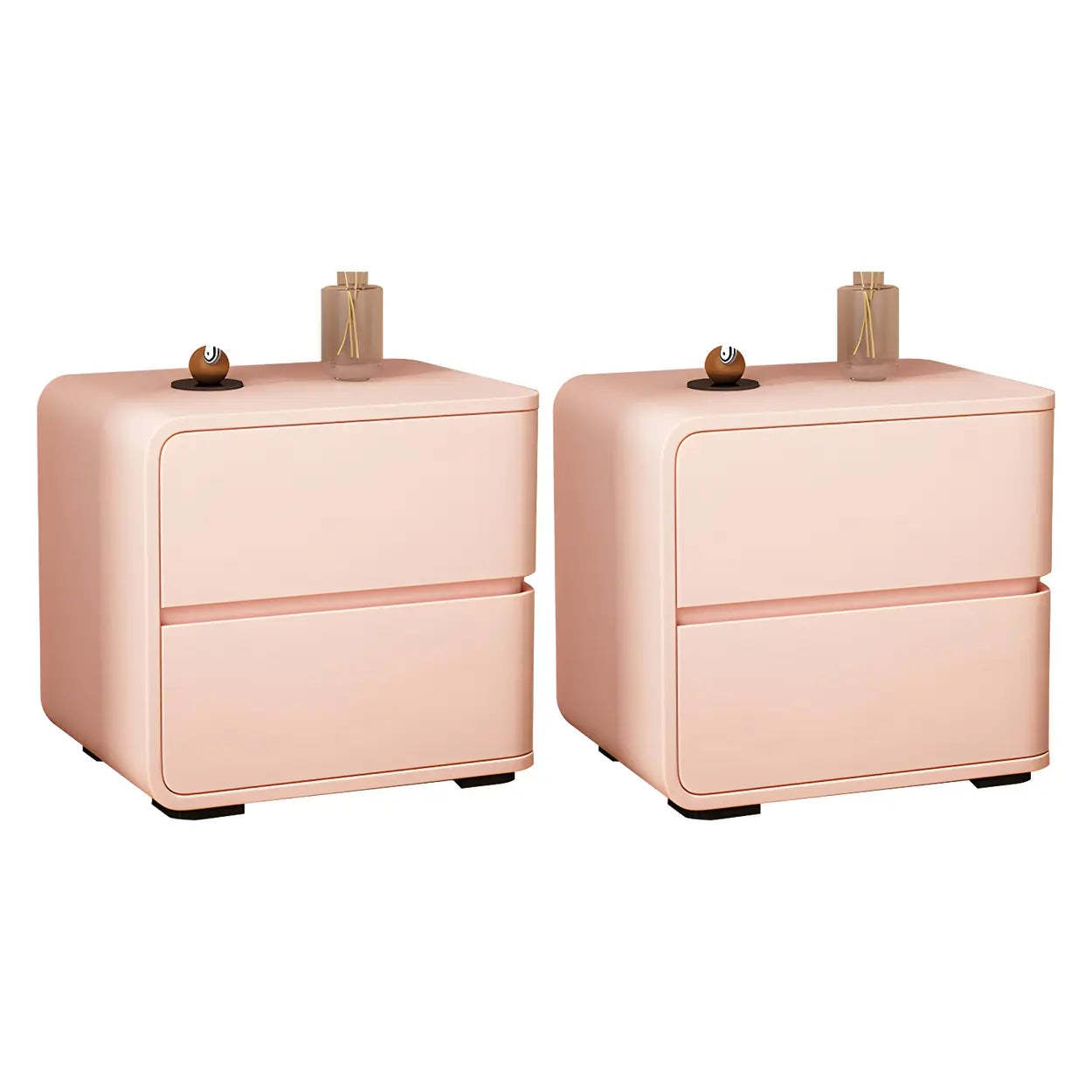 Stylish Rounded Off-White Wood Storage Nightstand
