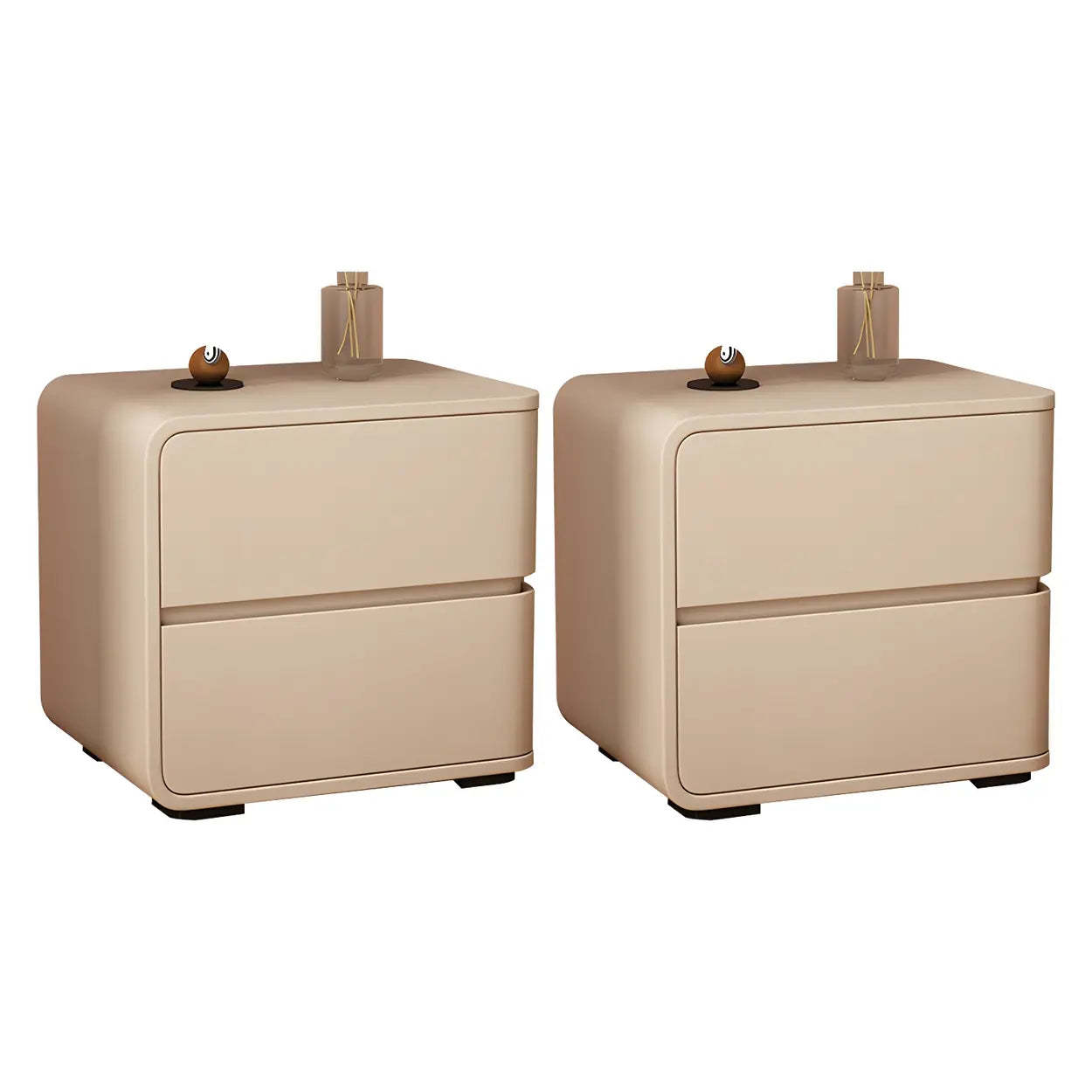 Stylish Rounded Off-White Wood Storage Nightstand