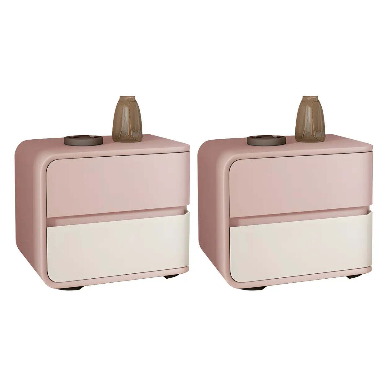 Stylish Rounded Off-White Wood Storage Nightstand
