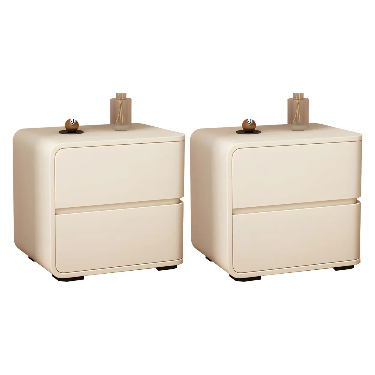 Stylish Rounded Off-White Wood Storage Nightstand
