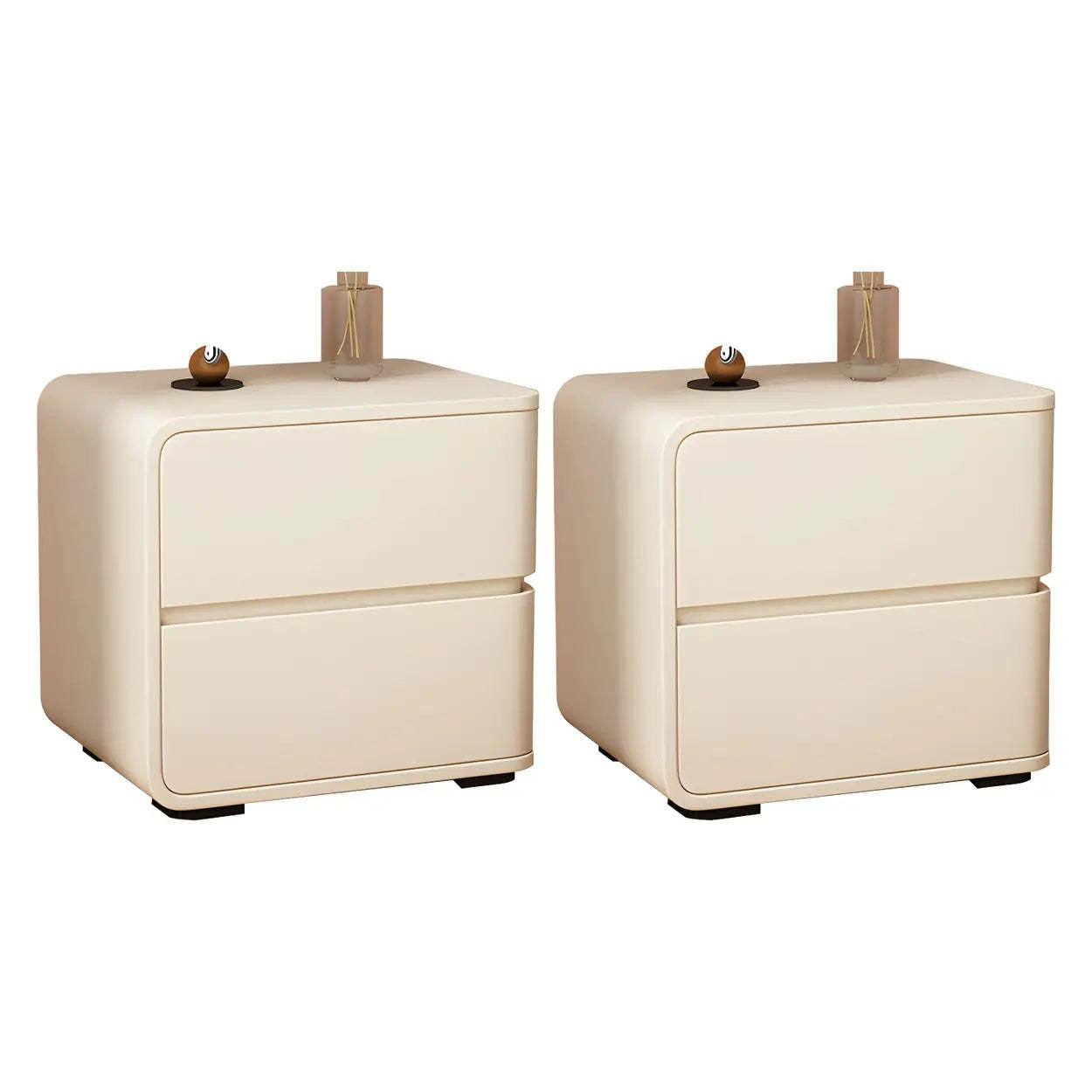 Stylish Rounded Off-White Wood Storage Nightstand