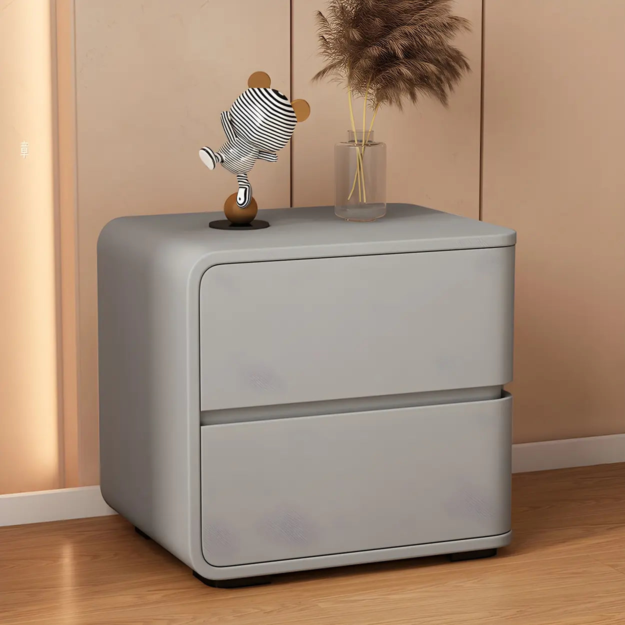 Stylish Rounded Off-White Wood Storage Nightstand — Black / 2 Piece Set / Right