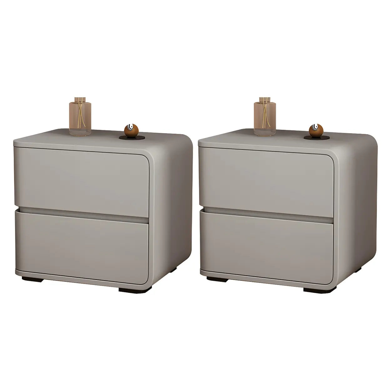 Stylish Rounded Off-White Wood Storage Nightstand