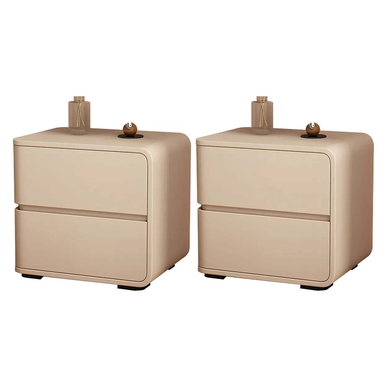 Stylish Rounded Off-White Wood Storage Nightstand