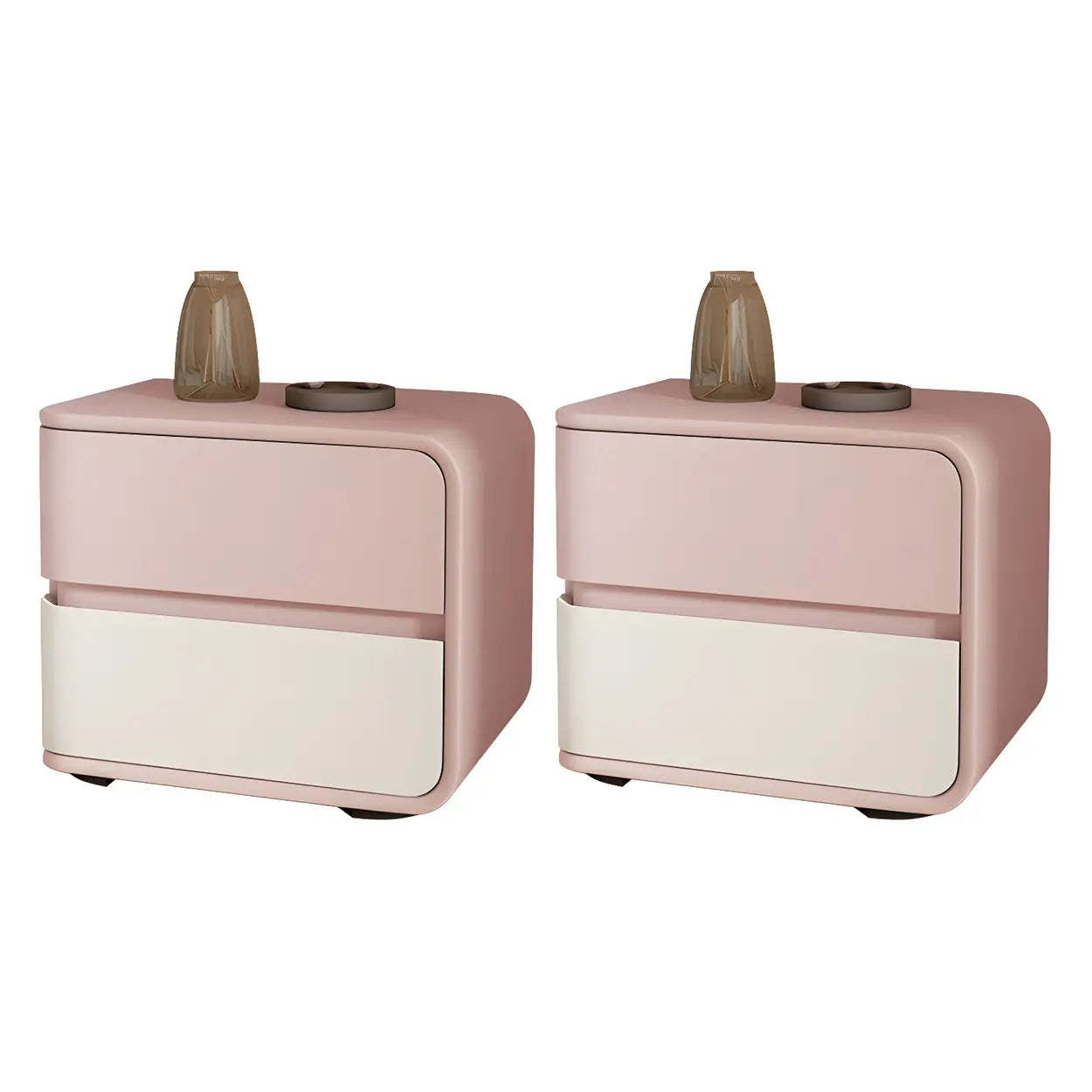 Stylish Rounded Off-White Wood Storage Nightstand