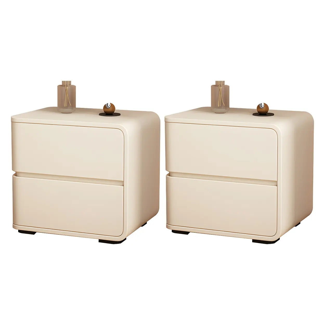 Stylish Rounded Off-White Wood Storage Nightstand