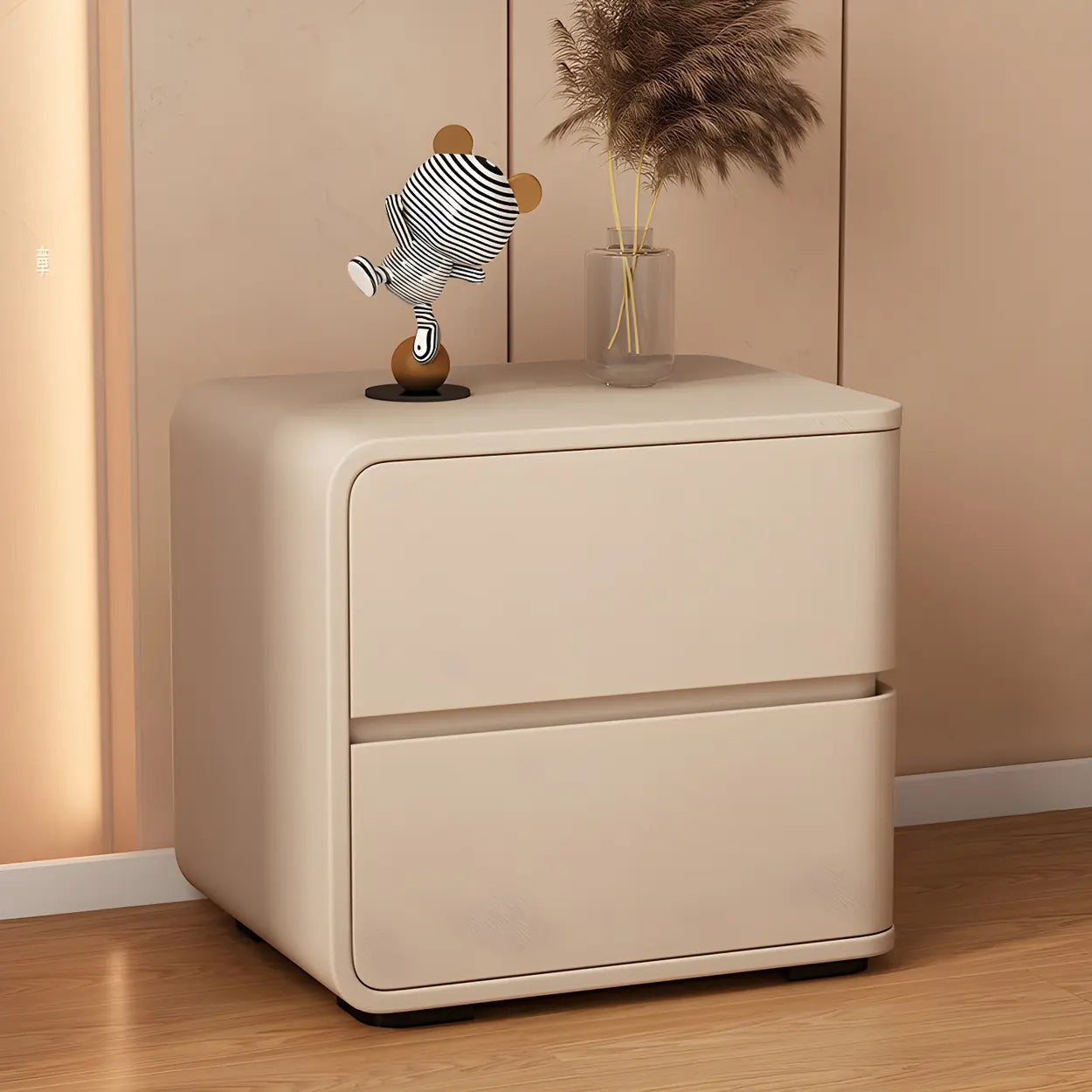 Stylish Rounded Off-White Wood Storage Nightstand — Off-White / 1 Piece / Left