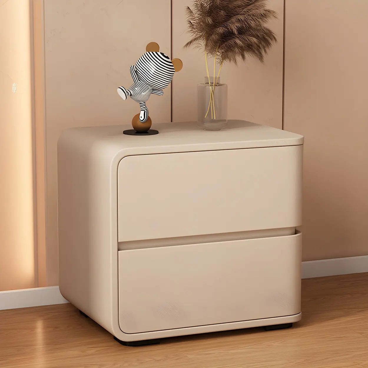 Stylish Rounded Off-White Wood Storage Nightstand — Off-White / 1 Piece / Left