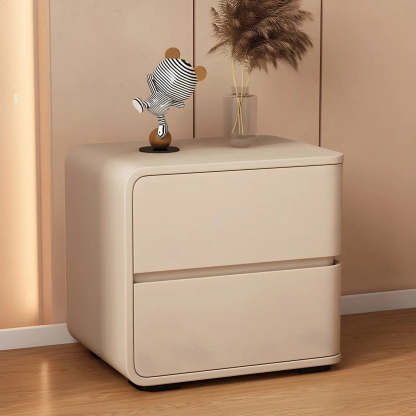 Stylish Rounded Off-White Wood Storage Nightstand — Off-White / 1 Piece / Left