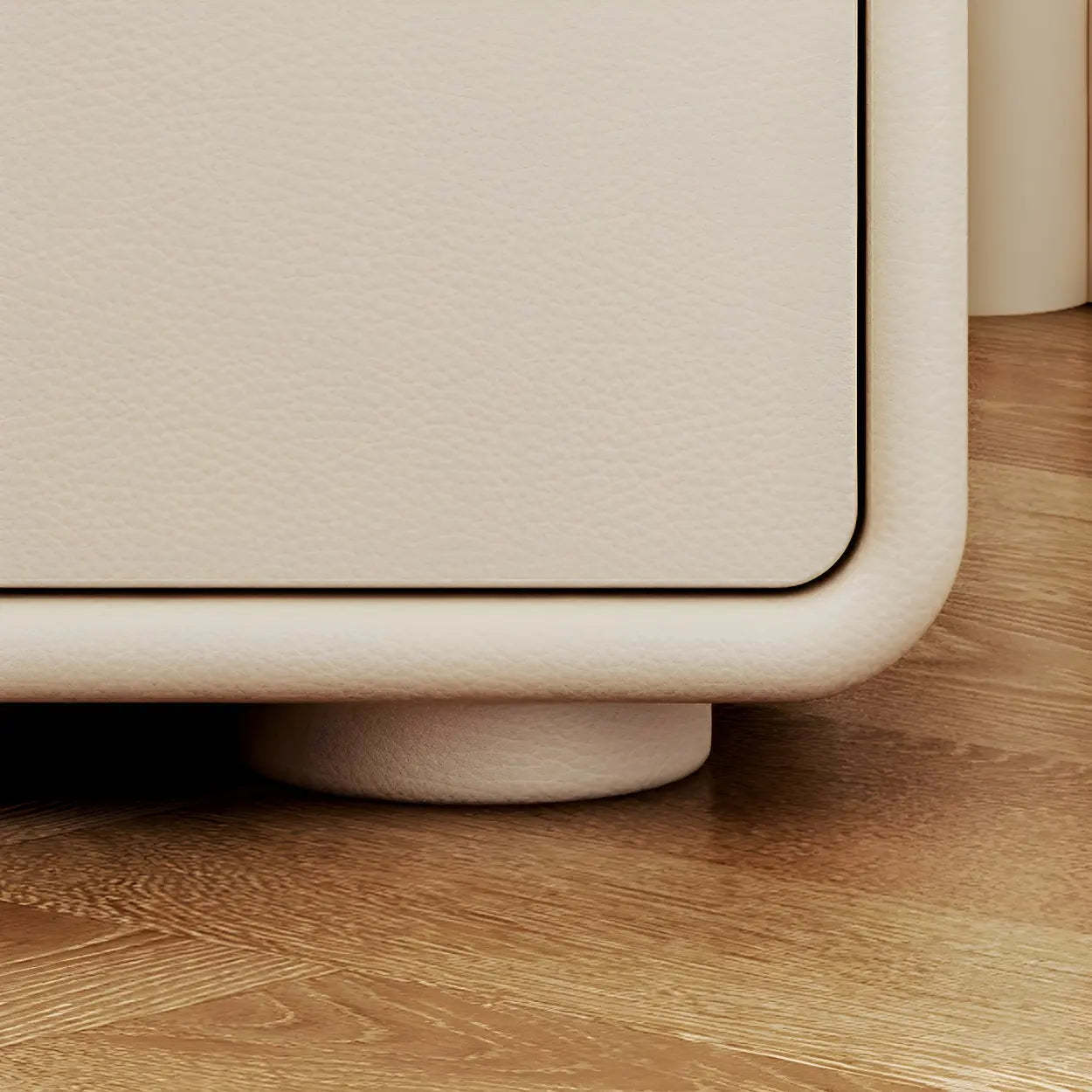 Rounded Wood White Leather Storage Nightstand — Coffee / 1 Piece
