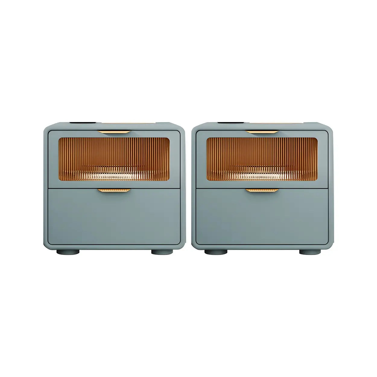 Rounded Wood White Leather Storage Nightstand — Dark Gray / 2 Piece Set