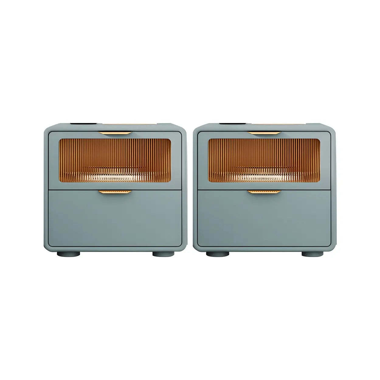Rounded Wood White Leather Storage Nightstand — Dark Gray / 2 Piece Set