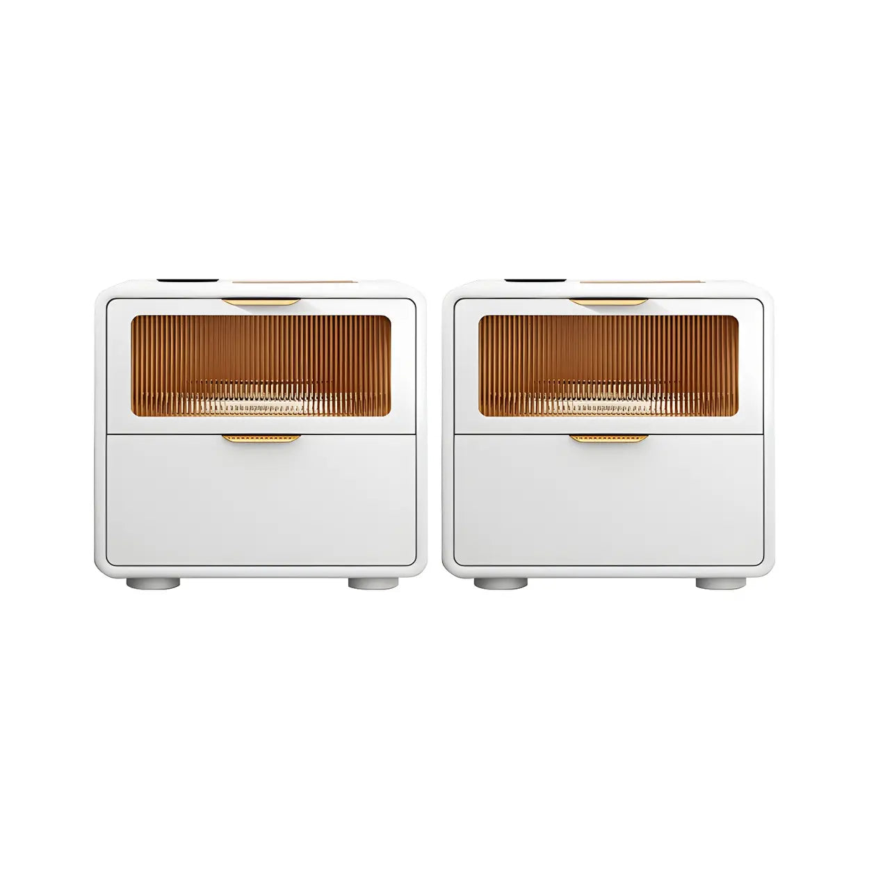 Rounded Wood White Leather Storage Nightstand — Black / 1 Piece