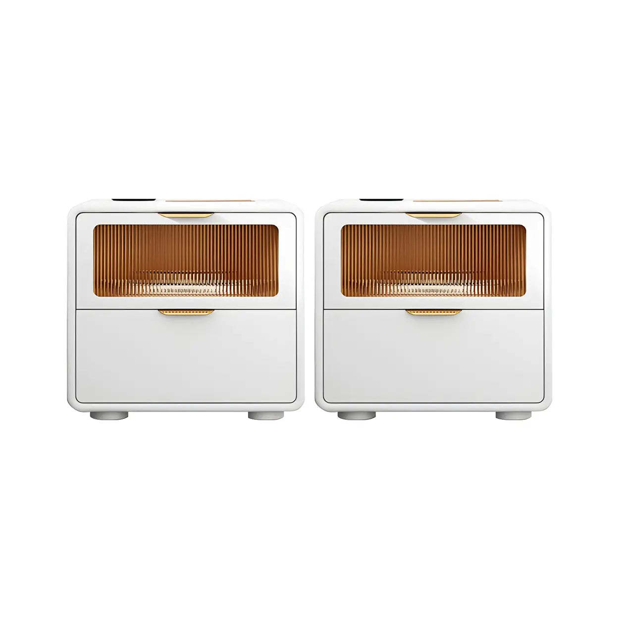Rounded Wood White Leather Storage Nightstand — Black / 1 Piece