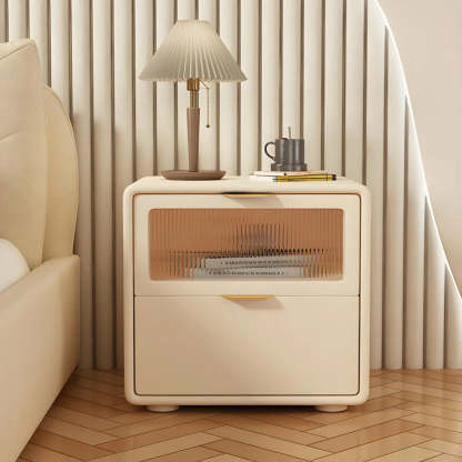 Rounded Wood White Leather Storage Nightstand — White / 1 Piece