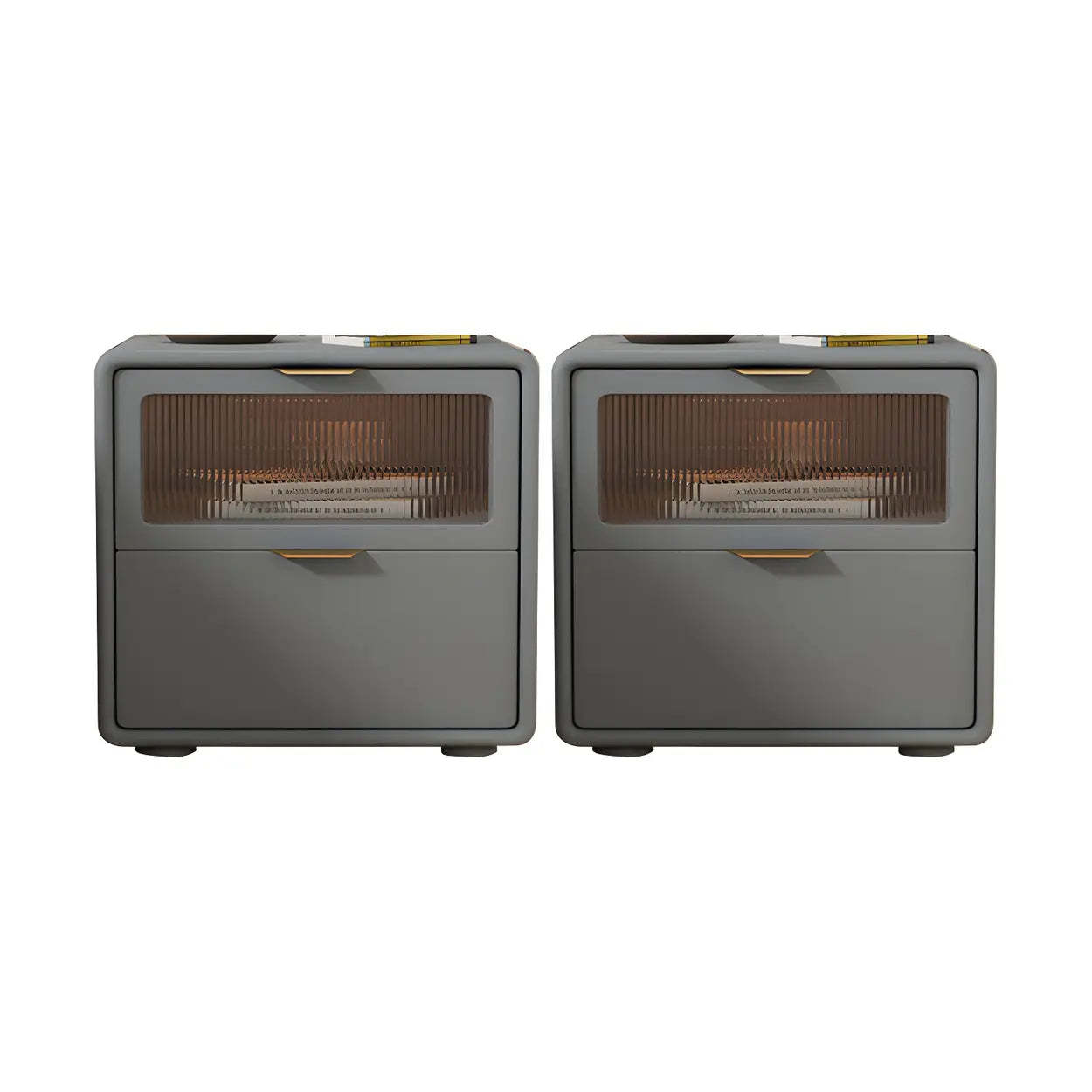 Rounded Wood White Leather Storage Nightstand — Beige / 2 Piece Set