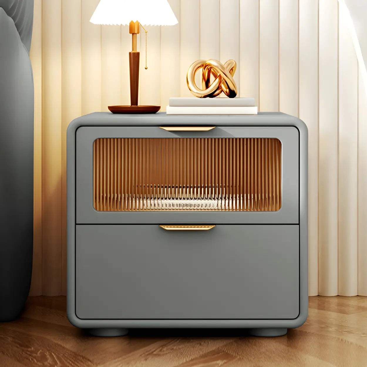 Rounded Wood White Leather Storage Nightstand — White / 2 Piece Set