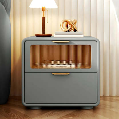 Rounded Wood White Leather Storage Nightstand — White / 2 Piece Set