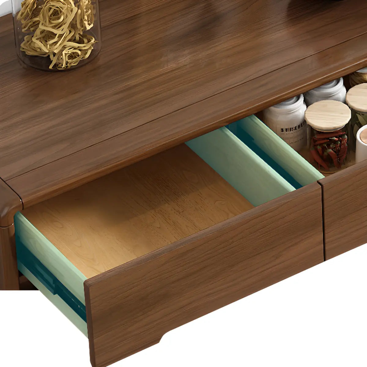 Stylish Walnut Brown Narrow Sideboard Glass Doors