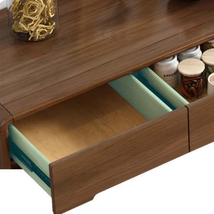Stylish Walnut Brown Narrow Sideboard Glass Doors