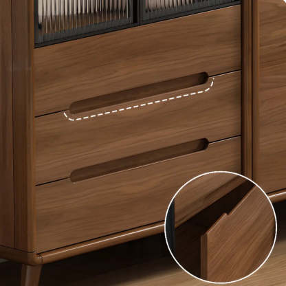 Stylish Walnut Brown Narrow Sideboard Glass Doors