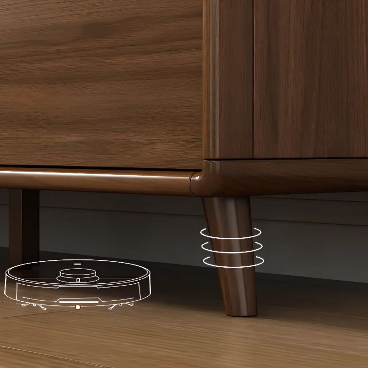 Stylish Walnut Brown Narrow Sideboard Glass Doors