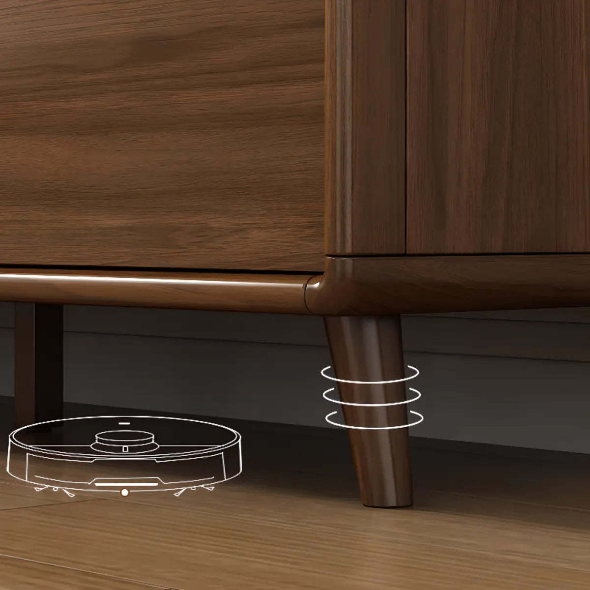 Stylish Walnut Brown Narrow Sideboard Glass Doors