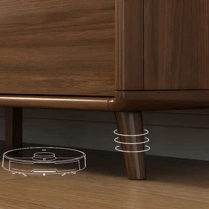 Stylish Walnut Brown Narrow Sideboard Glass Doors