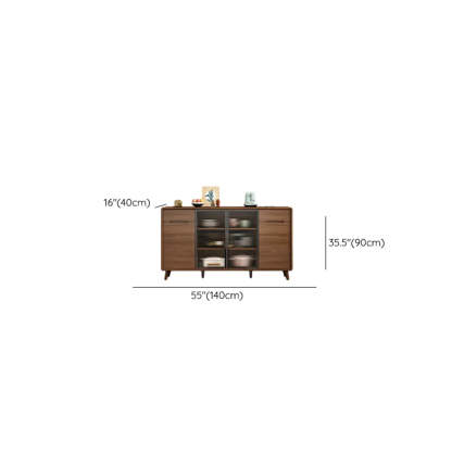 Stylish Walnut Brown Narrow Sideboard Glass Doors