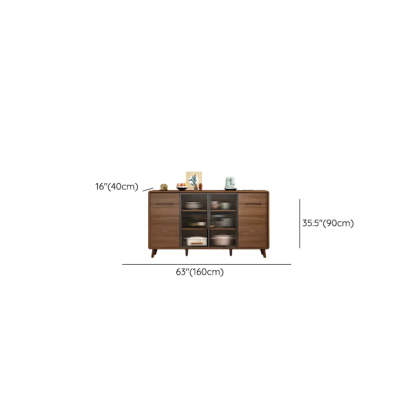 Stylish Walnut Brown Narrow Sideboard Glass Doors
