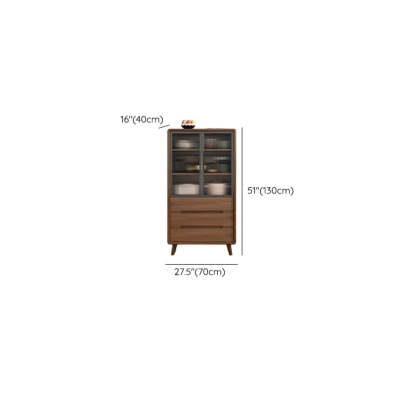 Stylish Walnut Brown Narrow Sideboard Glass Doors
