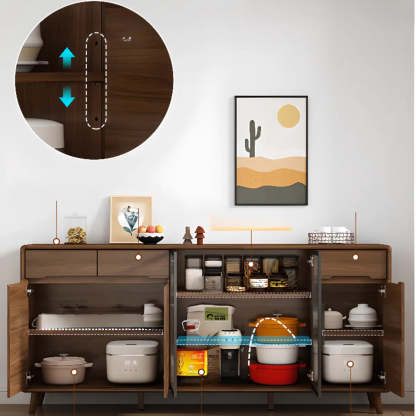 Stylish Walnut Brown Narrow Sideboard Glass Doors