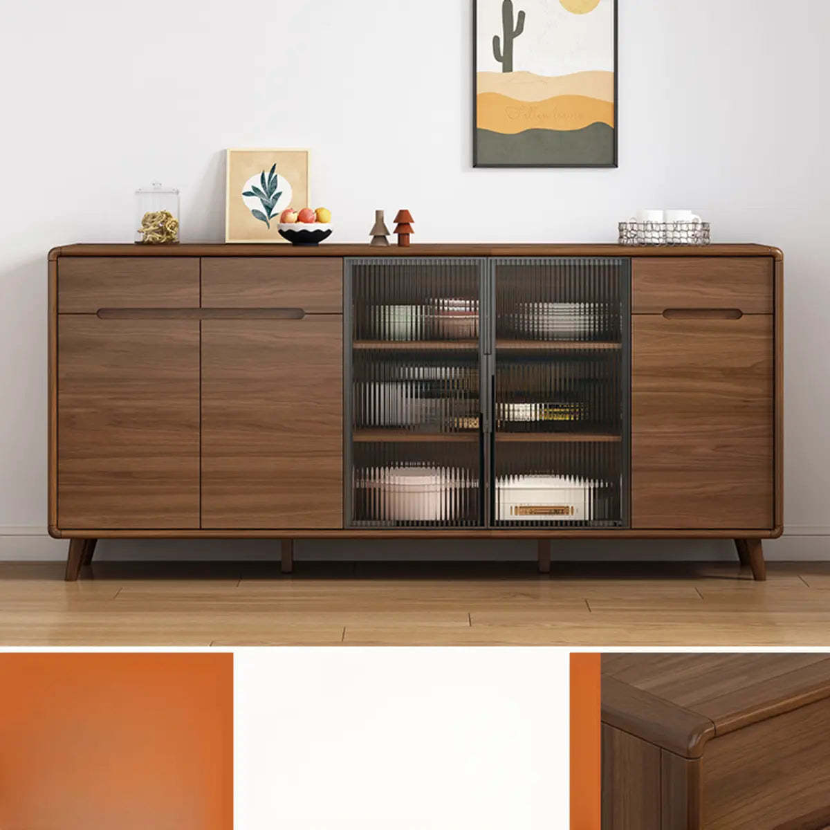 Modern sideboard stylish brown glass buffets & sideboards, Lighom — 71" L x 16" W x 35" H