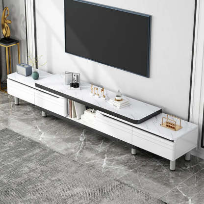 White Rectangle Stone Open Storage TV Stand — Stone