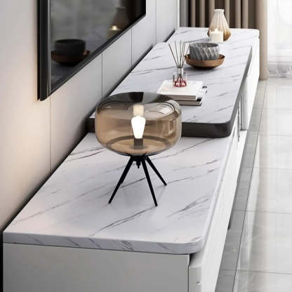 White Rectangle Stone Open Storage TV Stand