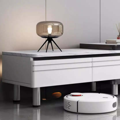 White Rectangle Stone Open Storage TV Stand