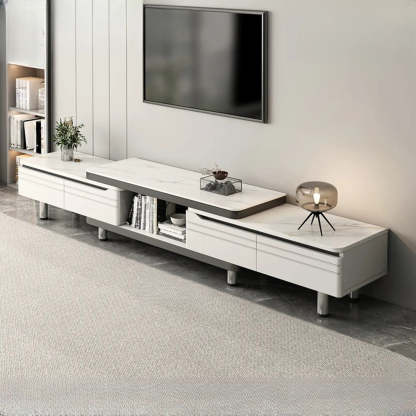 White Rectangle Stone Open Storage TV Stand