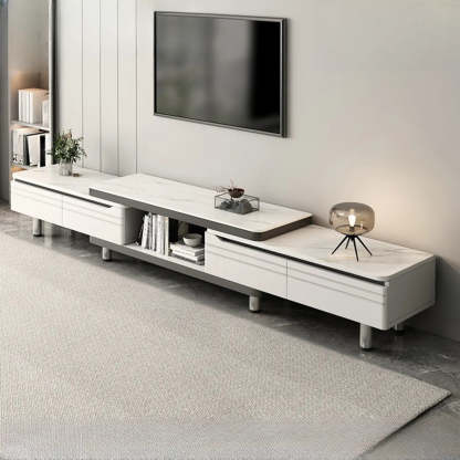 White Rectangle Stone Open Storage TV Stand