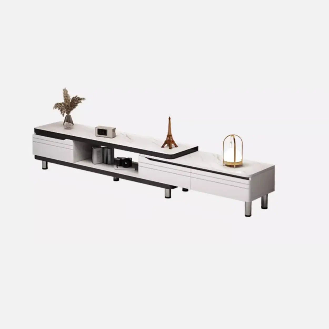 White Rectangle Stone Open Storage TV Stand