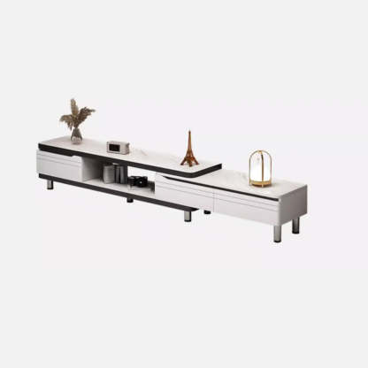 White Rectangle Stone Open Storage TV Stand