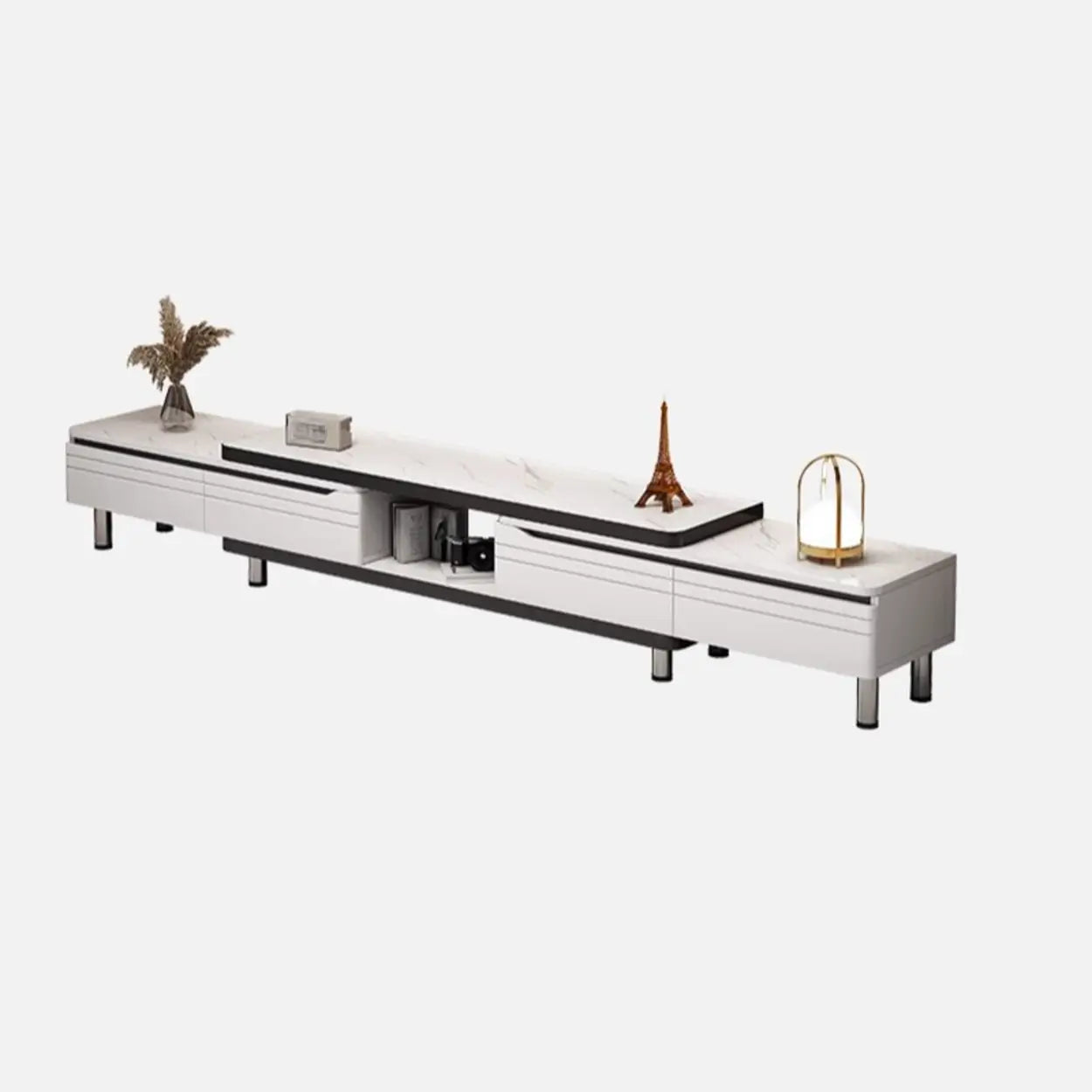 White Rectangle Stone Open Storage TV Stand