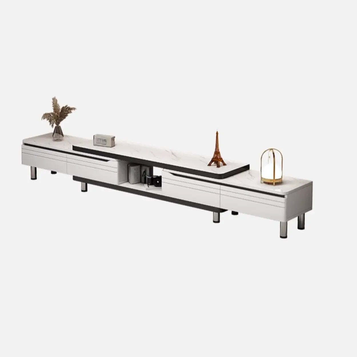 White Rectangle Stone Open Storage TV Stand