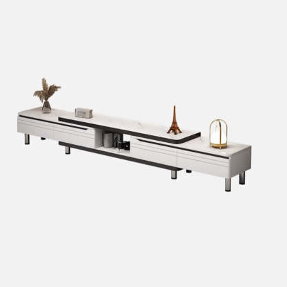 White Rectangle Stone Open Storage TV Stand