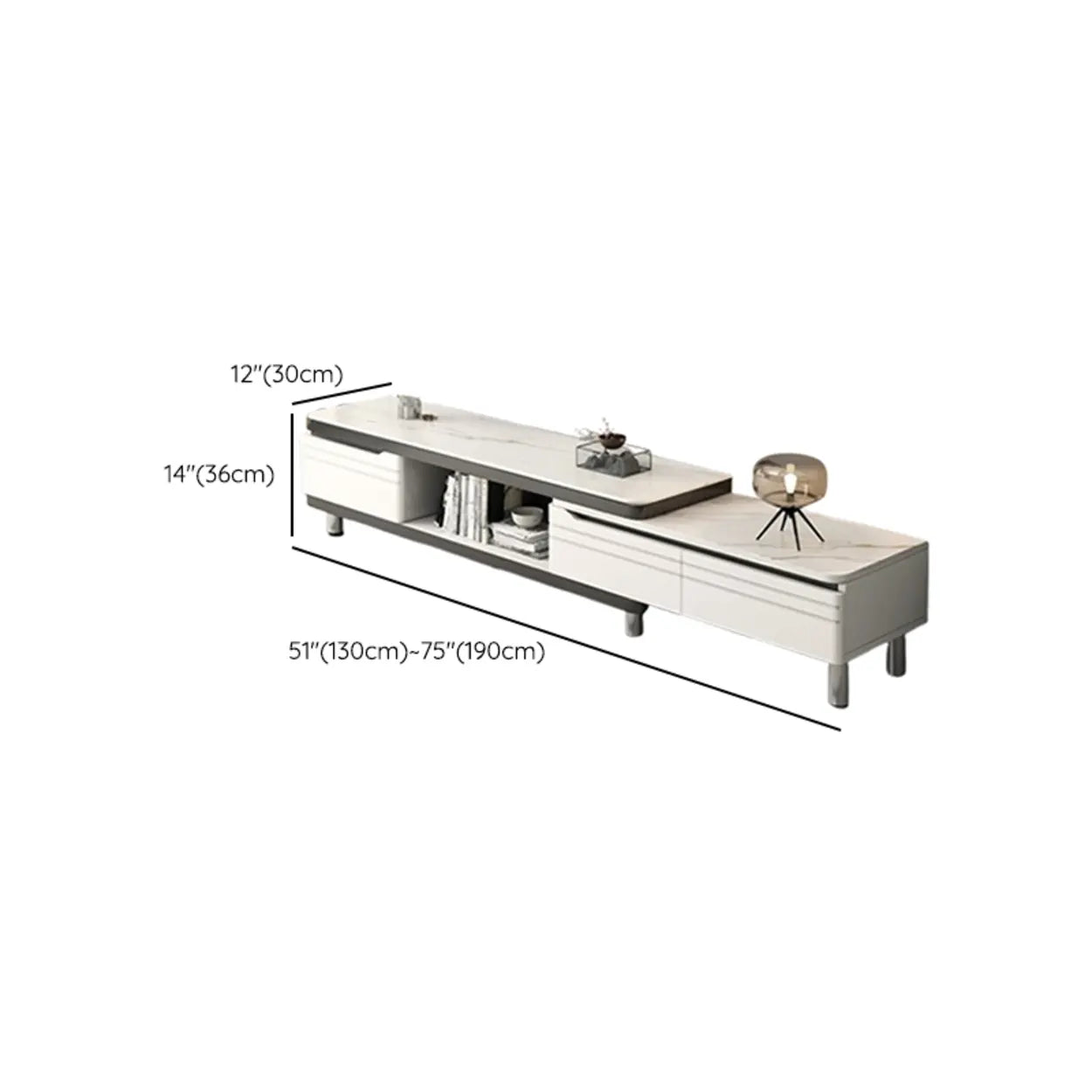 White Rectangle Stone Open Storage TV Stand