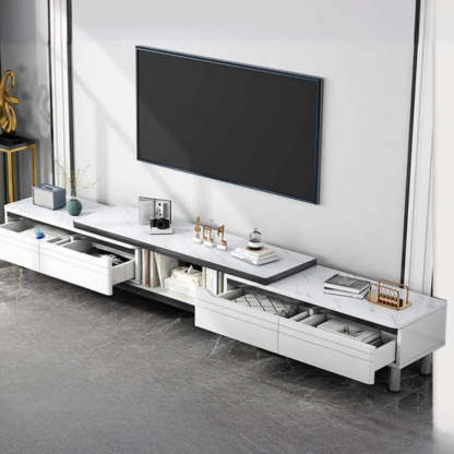 White Rectangle Stone Open Storage TV Stand — Wood