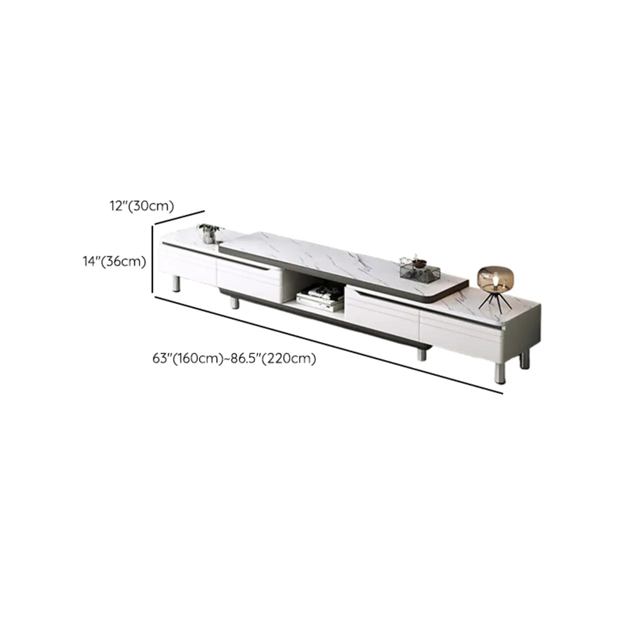 White Rectangle Stone Open Storage TV Stand