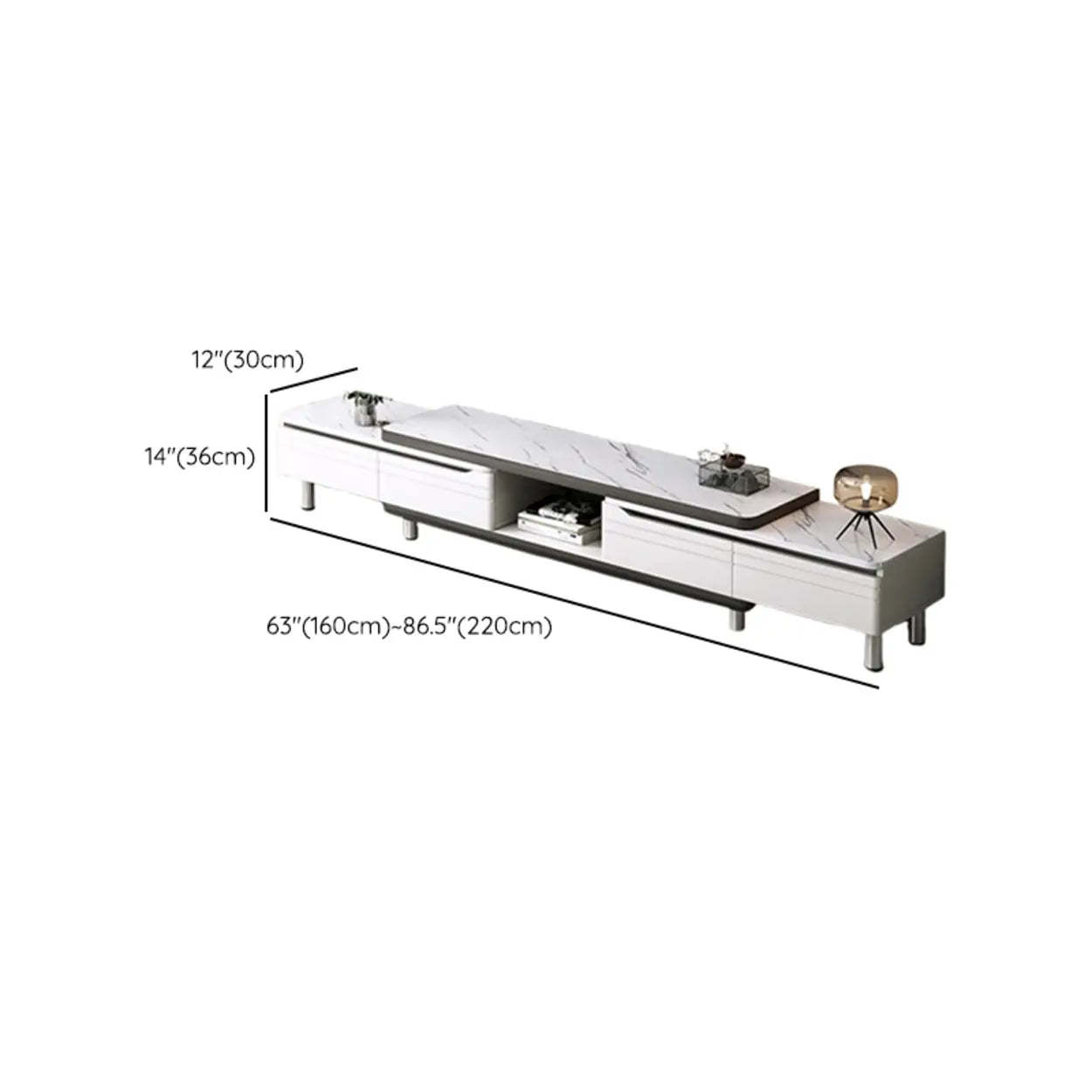White Rectangle Stone Open Storage TV Stand