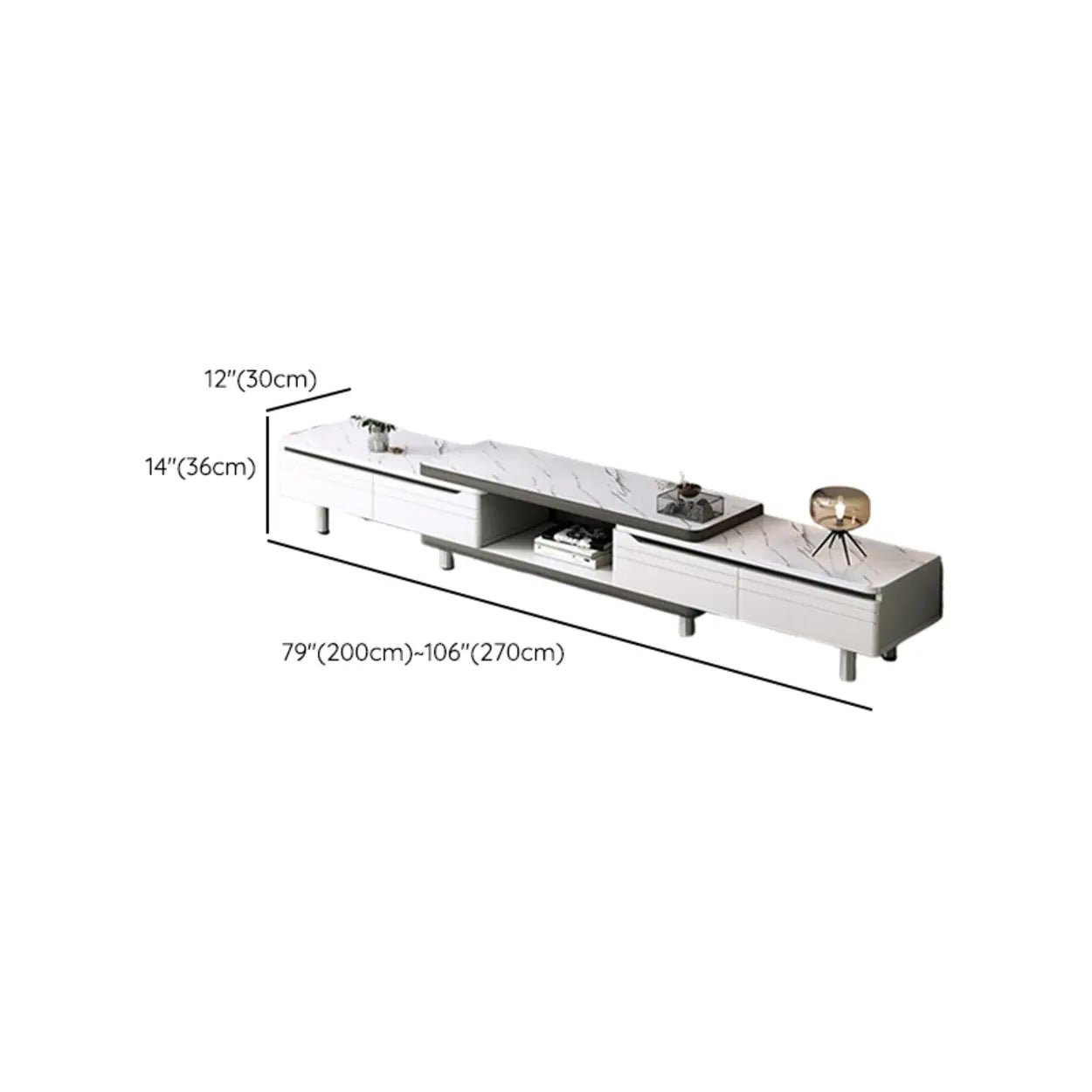 White Rectangle Stone Open Storage TV Stand